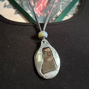 Brutalist Ooak handmade stone molten metal pendant☺️